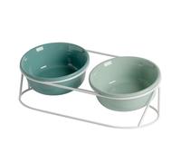 Hamwesh Cuencos Elevados de Cerámica para Gatos, Cuencos Dobles para Agua y Comida Que Reducen la Tensión del Cuello Elevados de Cerámica para Gatos, Cuenco Inclinado para con Soporte de Metal