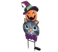 Hamwesh Estaca de Jardín de Calabaza de Halloween, Metal Inoxidable Brillante, Decoraciones de Halloween Al Aire Libre, Linda Estaca de Calabaza de Gato con Estacas Apiladas de Fácil Montaje para