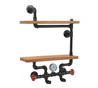 Hamwesh Estantes Flotantes Industriales, Estante Rústico para Tubos Montado en la Pared de 2 Niveles, Estantes de Pared con Construcción de Madera Maciza y Hierro Fundido para el Hogar, Dormitorio,