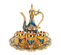 Hamwesh Juego de Ollas para Vino, Elegante Juego de Turca de Artesanía Refinada Inspirada en un Castillo, Olla para Vino de Aleación de Zinc con Tazas de 20 Cm de Altura y 5 Cm para Decoración del