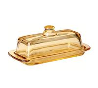 Hamwesh Mantequera de Cristal con Tapa, Recipiente Hermético para Mantequilla, Apto para Lavavajillas, Bandeja para Mantequilla, Contenedor para Encimera, Nevera, Decoración de Cocina (ámbar)