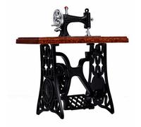 Hamwesh Máquina de Coser en Miniatura, Máquina de Coser Vintage, Ligera y Resistente, Hecha a Mano, Accesorio de Decoración para Casa de Muñecas con Tijeras en Miniatura y Tela para Casas de Muñecas