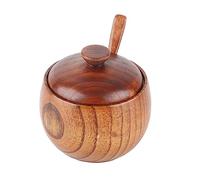 Hamwesh Olla para Condimentos de Madera Maciza, Recipiente Decorativo de Madera Natural Ecológica de Estilo Nórdico para Sal y Especias, Organizador de Condimentos Multiusos con Cuchara y Tapa para