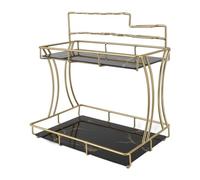 Hamwesh Soporte de Cepillo de Dientes, Organizador de Baño de Vidrio de Hierro de Doble Capa de Capa con un Diseño Elegante para la Cocina de la Cocina del Baño (Grano de Oro de Fondo Negro)