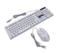 Hamwesh Teclado, Teclado Mecánico Retroiluminado con Estilo de Máquina de Escribir y a Prueba de Salpicaduras, para Juegos con Teclas Redondas Retro y Mouse Ergonómico de 1600DPI para PC Portátil