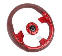 Hamwesh Volante de Carreras, Volante Automotriz de Aluminio y Cuero PU de 3 Radios de 13 Pulgadas, de Ajuste Universal con Botón de Bocina y 6 Pernos para Modificación del Automóvil (rojo)