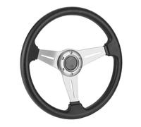 Hamwesh Volante de Carreras, Volante de Deriva de Radios de Aluminio y Cuero de PU de Fondo Plano, de 6 Pernos con Arnés Extraíble para Instalación Universal en Automóvil y Camión (SILVER)