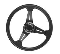 Hamwesh Volante de Carreras, Volante de Deriva de Radios de Aluminio y Cuero de PU de Fondo Plano, de 6 Pernos con Arnés Extraíble para Instalación Universal en Automóvil y Camión (BLACK)