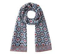 Hamzah Pañuelo de Seda Natural para Cuello - 180x65 cm con Terminaciones Cosidas a Mano, Estampado Geométrico Mudéjar (Fátima Azul)