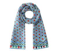 Hamzah Pañuelo de Seda Natural para Cuello - 180x65 cm con Terminaciones Cosidas a Mano, Estampado Geométrico Mudéjar (Zellige Azul)