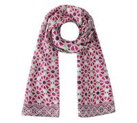 Hamzah Pañuelo de Seda Natural para Cuello - 180x65 cm con Terminaciones Cosidas a Mano, Estampado Geométrico Mudéjar (Fátima Rosa)