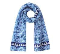 Hamzah Pañuelo de Seda Natural para Cuello - 180x65 cm con Terminaciones Cosidas a Mano, Estampado Geométrico Mudéjar (Alcazaba Azul)