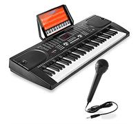Hamzer Teclado digital de piano con 61 teclas, instrumento musical electrónico portátil, con micrófono y hoja de calcomanías