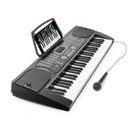 Hamzer Teclado digital de piano con 61 teclas, instrumento musical electrónico portátil, con micrófono y hoja de calcomanías