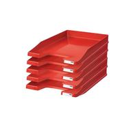 HAN 1027-X JUNIOR Bandeja para correo, DIN A4/C4, plana, estable, apilable, 5 unidades, color rojo