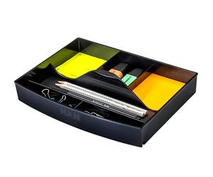 HAN 1x Organizador de cajones negro, 13 cajones, 6 compartimentos, plástico | Fabricado en Alemania, 6 compartimentos, inserto para cajonera, asa, accesorios para cajonera, inserto para utensilios