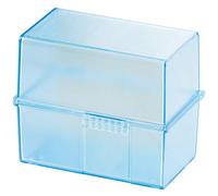 HAN 977-64 - Caja para tarjetas DIN A7 horizontal, 3 unidades, diseño translúcido y atractivo para 300 tarjetas con bisagra de acero, color azul translúcido