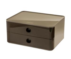 HAN Allison Smart Box 1120-42 - Cajonera con 2 cajones y divisor, organizador de cables, apilable, para oficina, escritorio, cocina, patas de goma que protegen los muebles, 1120-42, color marrón