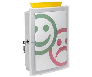 HAN Caja de colección IMAGEIN con puerta transparente con cerradura y motivo reemplazable, urna, urna de donaciones, urna de lotería, caja de acción, para montaje en pared o independiente con pies, 4102-11, gris claro