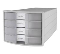 Han IMPULS 1012-XX - Cajonera clasificadora con 4 cajones grandes cerrados para DIN A4/C4/ incluye etiquetas, color lichtgrau/transluzent-klar 280 x 367 x 253 mm