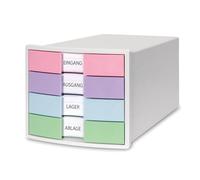 HAN IMPULS 2.0 1012-129 - Cajonera con 4 cajones cerrados para DIN A4/C4, incluye rotuladores, cierre de seguridad, patas de goma para muebles, color blanco y pastel