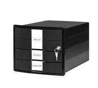 HAN IMPULS 2.0 - Cajonera con cerradura con 3 cajones cerrados para DIN A4/C4, incluye rotuladores, caja de documentos, base con cierre de seguridad, patas de goma para muebles, 1018-13, color negro