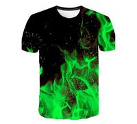 HAN MAN XIU Camiseta de Verano con Estampado de Llamas en 3D para niño y niña, Informal, de Manga Corta y Cuello Redondo Suelto