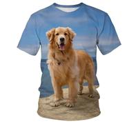 HAN MAN XIU Camiseta de Verano con Estampado de Pelo Dorado de Animal en 3D para Hombre Animal Golden Hair Pattern 3D Printed Men Women Casual Loose Round Neck Short Sleeve Top
