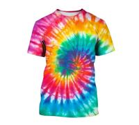 HAN MAN XIU Coloured Tie-teñido patrón de impresión 3D Camiseta de niño y niña círculo Espiral gradiente de Color Ropa de Manga Corta