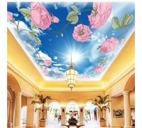 HAN MAN XIU Papel pintado 3D autoadhesivo de PVC para techo con diseño de flores cielo azul y nubes blancas ideal para la decoración del techo de la sala de estar y el dormitorio
