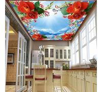 HAN MAN XIU Papel pintado 3D autoadhesivo de PVC para techos con motivos de rosas cielo y cielo azul ideal para la decoración de techos en salones y dormitorios