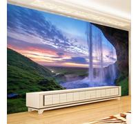 HAN MAN XIU Papel tapiz 3D con un hermoso diseño de puesta de sol y cascada para el fondo del sofá de la sala de estar, decoración del hogar, arte de pared.