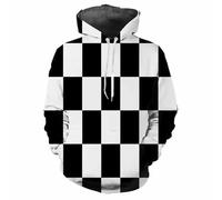 HAN MAN XIU Sudadera con Capucha Deportiva cómoda y Holgada para Hombre y Mujer, con Estampado clásico en 3D a Cuadros Blancos y Negros, para otoño/Invierno.