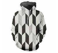 HAN MAN XIU Sudadera con Capucha Deportiva cómoda y Holgada para Hombre y Mujer, con Estampado clásico en 3D a Cuadros Blancos y Negros, para otoño/Invierno.