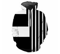 HAN MAN XIU Sudadera con Capucha Deportiva cómoda y Holgada para Hombre y Mujer, con Estampado clásico en 3D a Cuadros Blancos y Negros, para otoño/Invierno.