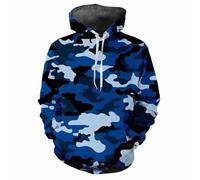 HAN MAN XIU Sudadera con Capucha Estampada Digital con patrón de Camuflaje Azul. Sudadera Informal de Manga Larga para Hombre y Mujer.