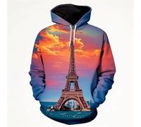 HAN MAN XIU Sudadera con Capucha Estampada en 3D con diseño de la Torre Eiffel para Hombre y Mujer, Sudadera Hip-Hop, Jersey