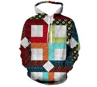 HAN MAN XIU Sudadera con Capucha Minimalista con Estampado Patchwork Retro para niño y niña - Sudadera Informal Holgada de Manga Larga a Cuadros Estampada en 3D