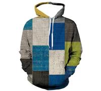 HAN MAN XIU Sudadera con Capucha Minimalista con Estampado Patchwork Retro para niño y niña - Sudadera Informal Holgada de Manga Larga a Cuadros Estampada en 3D