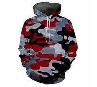 HAN MAN XIU Sudadera con Capucha y Estampado Digital de Camuflaje Rojo para Hombre y Mujer, Sudadera Informal de Manga Larga