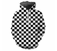HAN MAN XIU Sudadera Deportiva con Capucha cómoda y Holgada para Hombre y Mujer, con Estampado clásico en 3D a Cuadros Blancos y Negros, para otoño/Invierno.