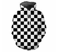HAN MAN XIU Sudadera Deportiva con Capucha cómoda y Holgada para Hombre y Mujer, con Estampado clásico en 3D a Cuadros Blancos y Negros, para otoño/Invierno.