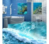 HAN MAN XIU Vinilo decorativo autoadhesivo 3D para suelos, con diseño de océano y agua de mar, perfecto para dormitorios y baños