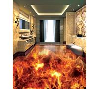 HAN MAN XIU Vinilo decorativo autoadhesivo 3D para suelos, con un diseño de llamas tridimensionales, perfecto para la decoración artística de dormitorios y baños