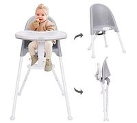 HAN-MM Silla alta plegable, con un solo clic, ahorra espacio, bandeja doble desmontable, silla infantil, viaje en coche, arnés 3 en 1, reposapiés ajustable, patas antideslizantes, patas ajustables