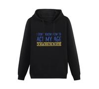 HAN XIANYAN Act My Age Men Black Cotton Hoodies Print Unisex Sweatshirts M