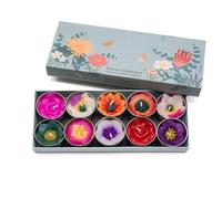 Hana Blossom Surtido de 10 velas de té aromáticas de flores tropicales hechas a mano con aceite esencial de Neroli en una caja de regalo de diseño botánico