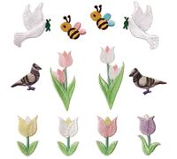 HANABASS 12 Parches Termoadhesivos de Dibujos Animados para Ropa, Decoración y Reparación, Diseño de Pájaros y Flores, Material Poliéster, Paquete de 12 Piezas para Uso en Moda