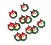 HANABASS 12 Piezas Mini Wreaths with Bow and Bell Plastic Miniature Christmas Decorations For Dollhouse Windows Fairy Gardens Small Holiday Ornaments