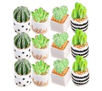 HANABASS 12 Suculentas Artificiales En Maceta: Adornos De Cactus Realistas para Escritorio, Minidecoración Verde para Oficina, Estantería, Casa De Muñecas, Jardín Y Terrario.